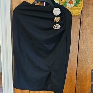 Black Women's Wrap Skirt with Decorative Buttons